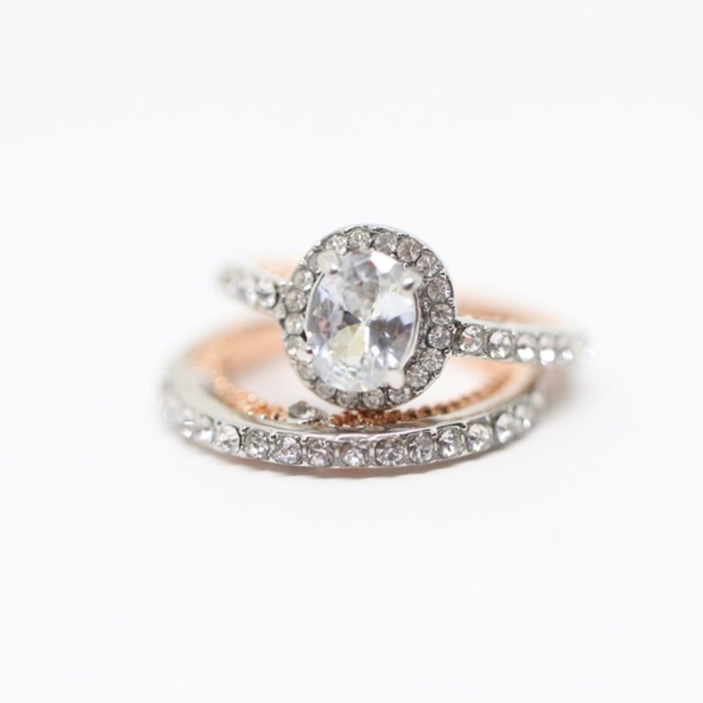 14k Gold Dipped Two Tone Topaz Oval Ring - Picture 3 of 10